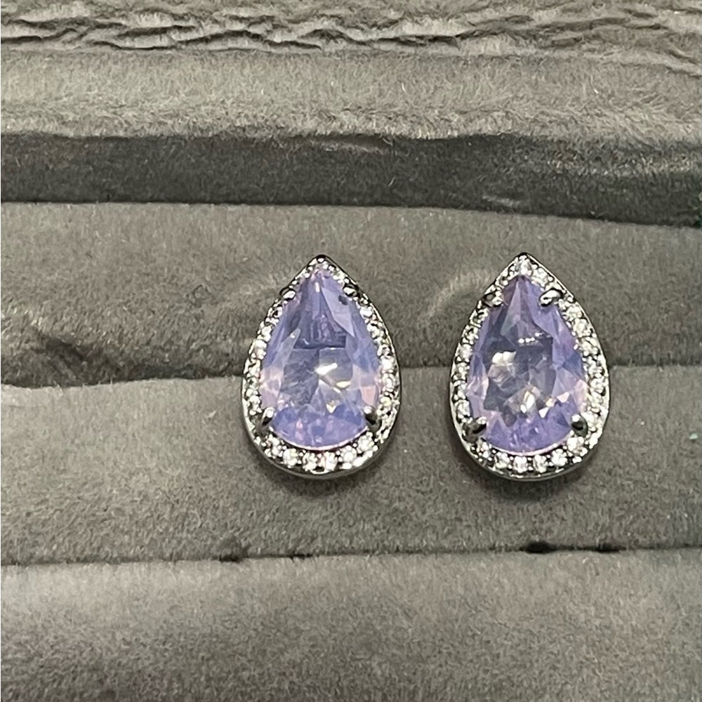 Beautiful amethyst and diamond sterling silver earrings